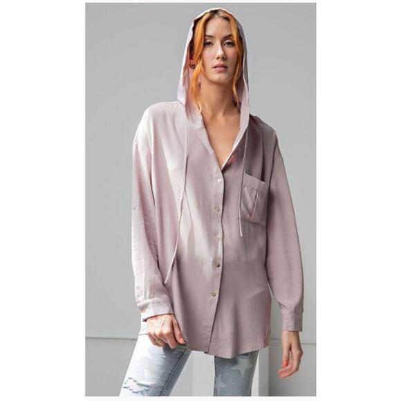 Easel ET21064 - Medium - Button Down Hoodie Shirt - Lt Mushroom - Picture 1 of 3